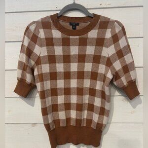 Ann Taylor Factory Petite Brown and White Checkered Knit Sweater